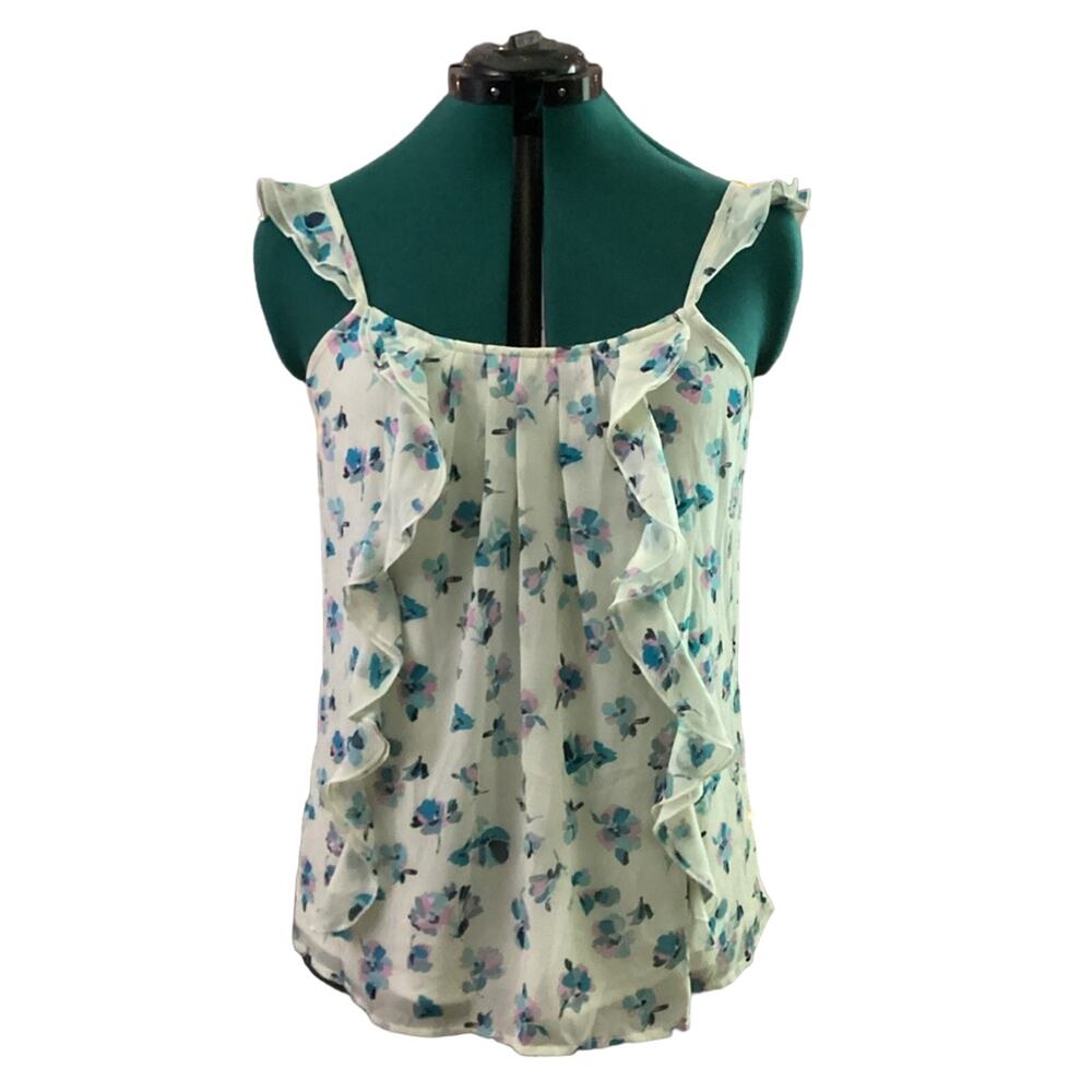 Lauren Conrad Tank Top White w/Blue and Pink Flowers Small